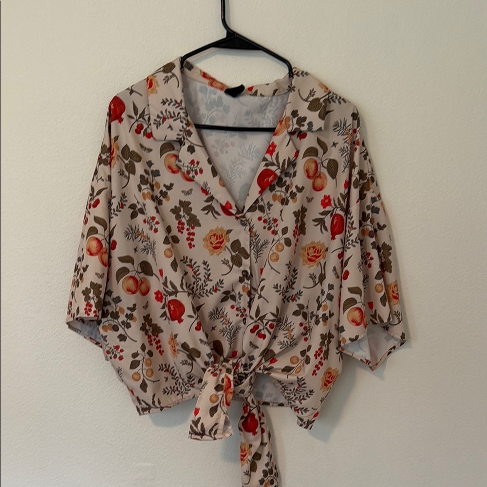 Cider Red and Green Wrap Blouse with Notched Collar